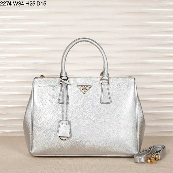 2014 Prada saffiano calfskin 33cm tote BN2274 silver